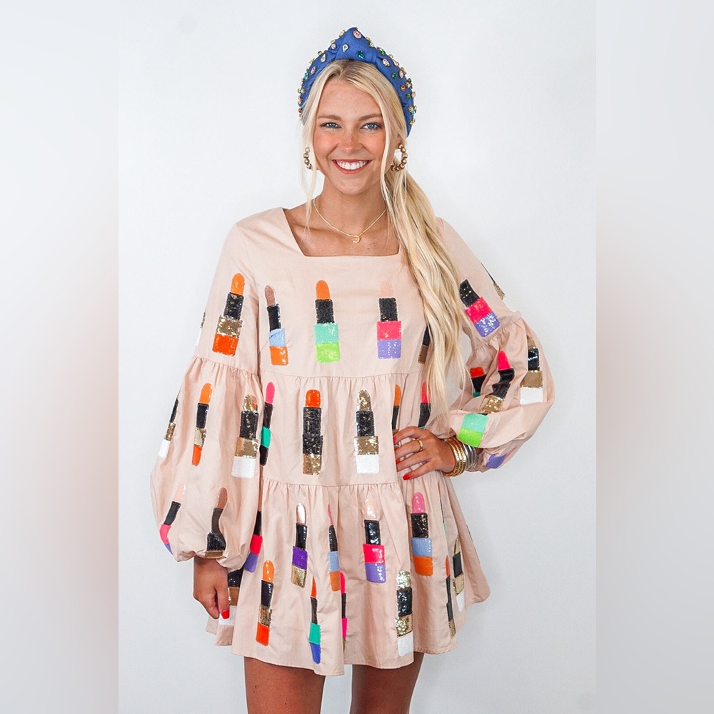 Queen Of Sparkles Beige Lipstick Dress.